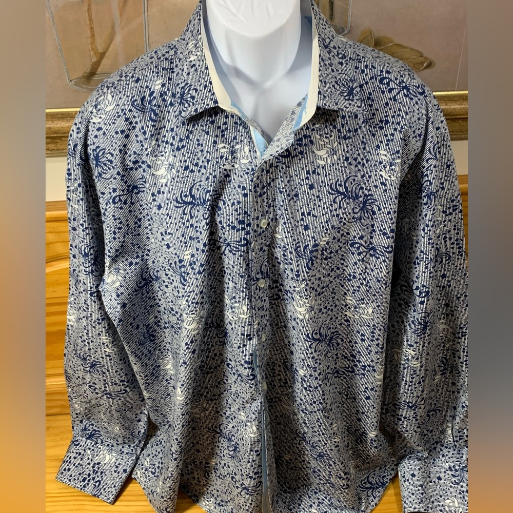 Tiglio Sport Italian Men’s Button down Long Sleeve Shirt Size 2X Blue White